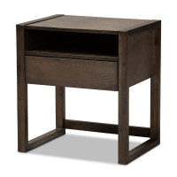 Baxton Studio Inicio-NS Inicio Modern and Contemporary Charcoal Brown Finished 1-Drawer Wood Nightstand